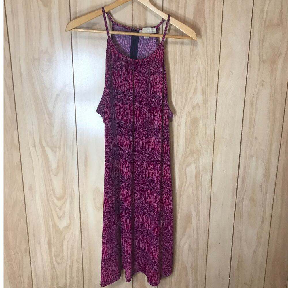 Michael Kors Y2K Chic Magenta Geo Flowy Halter Neck Midi A-Line Dress XL